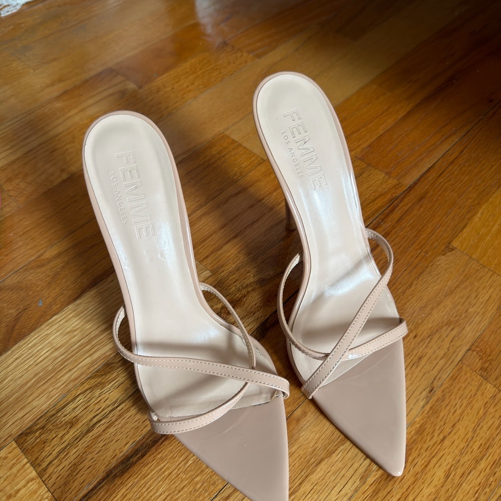 FEMME Nude Pointed-Toe Strappy Heeled Mules